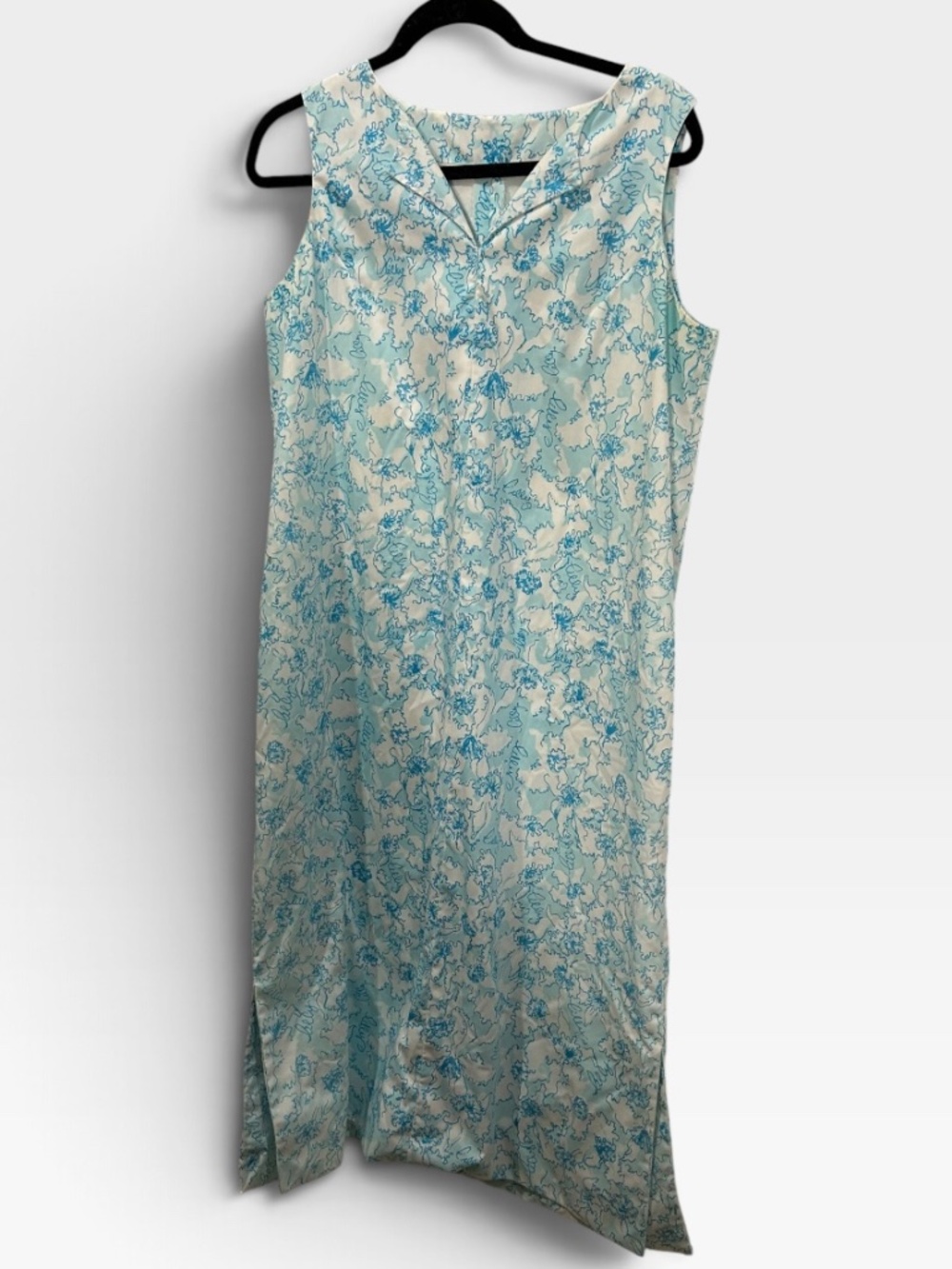 Lilly Pulitzer 1960s handmade blue white signature logo print shift dress L